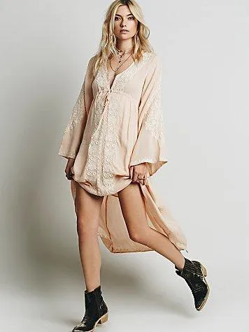 MARION Long Sleeve Embroidered Cotton Dress