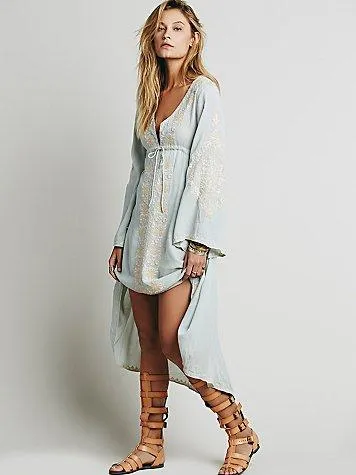 MARION Long Sleeve Embroidered Cotton Dress