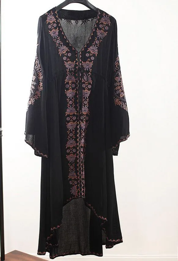 MARION Long Sleeve Embroidered Cotton Dress