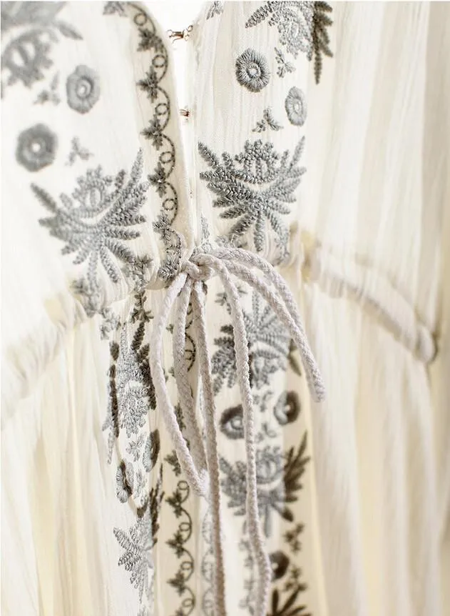 MARION Long Sleeve Embroidered Cotton Dress