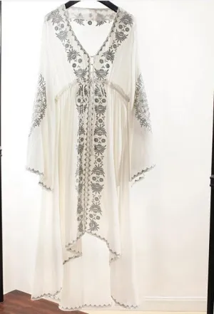 MARION Long Sleeve Embroidered Cotton Dress