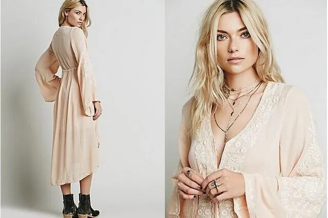 MARION Long Sleeve Embroidered Cotton Dress