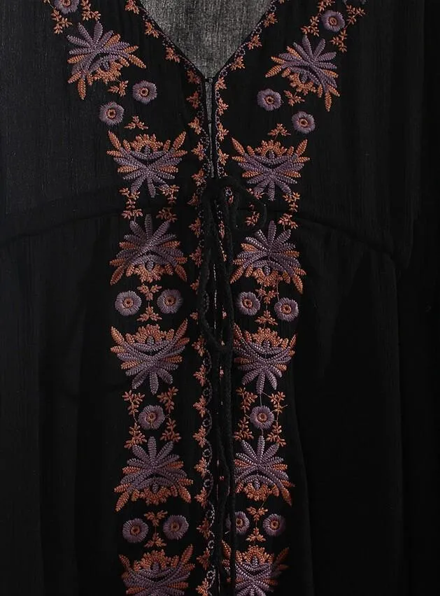 MARION Long Sleeve Embroidered Cotton Dress