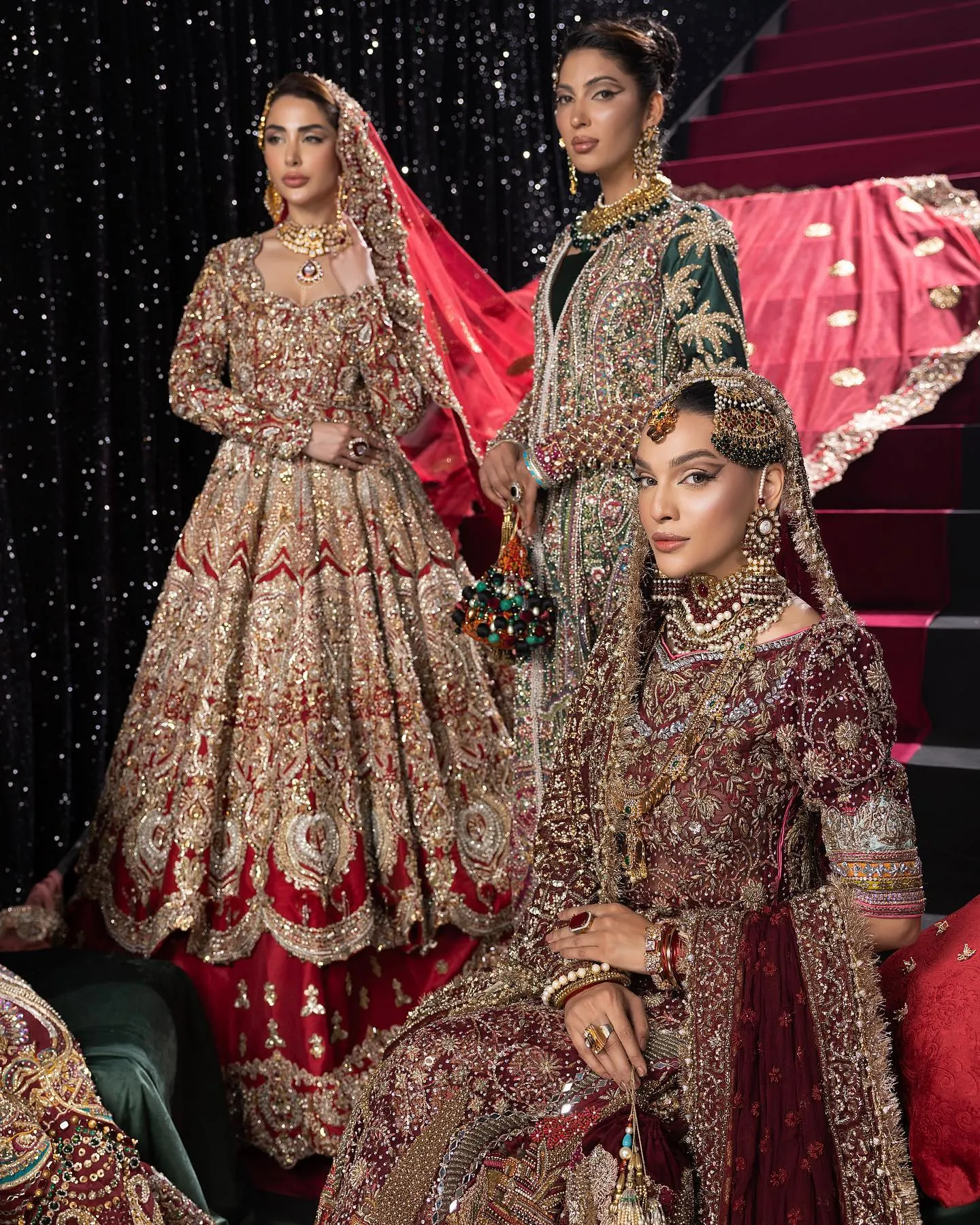 Maroon Long Kameez Lehenga Pakistani Bridal Dresses