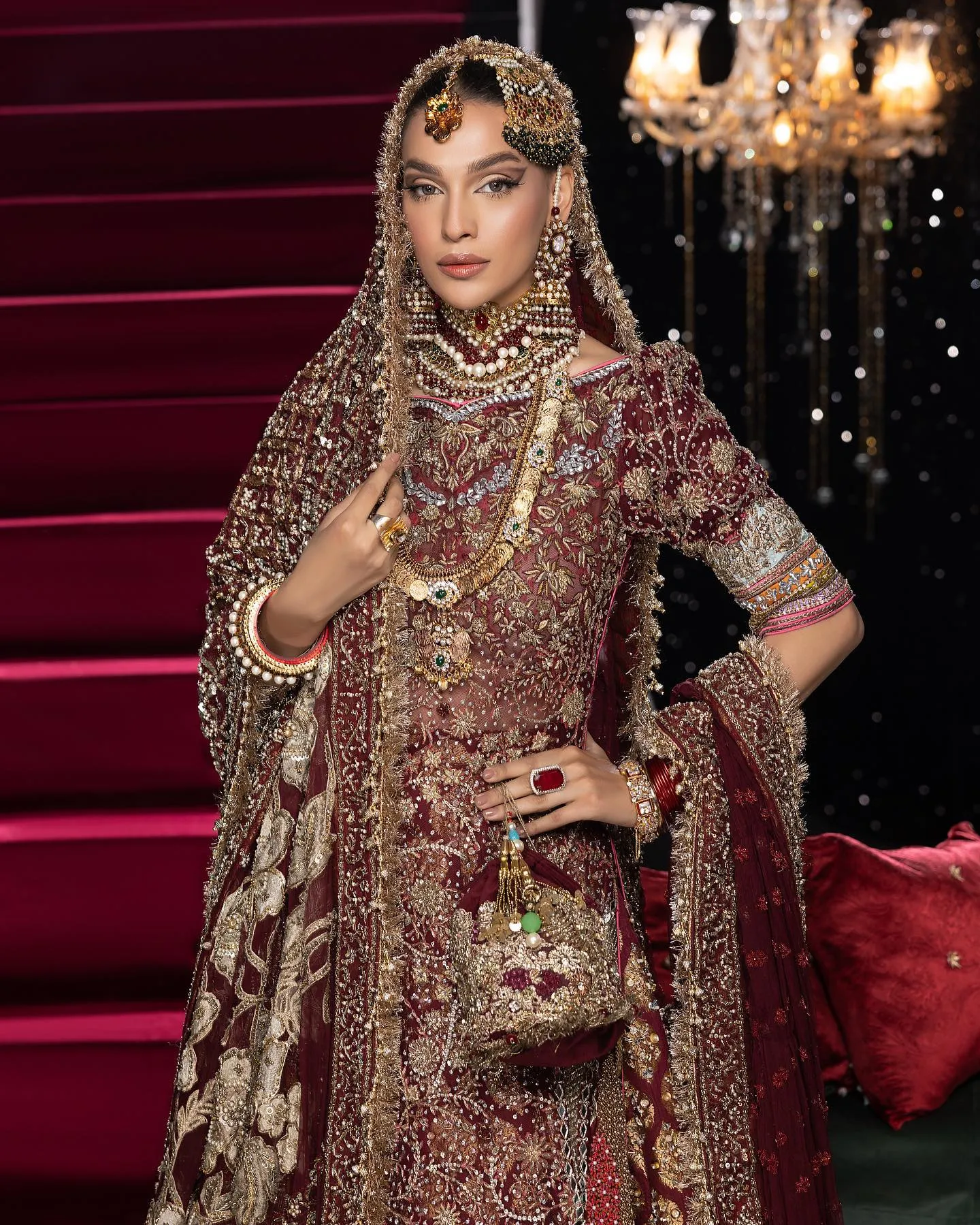 Maroon Long Kameez Lehenga Pakistani Bridal Dresses