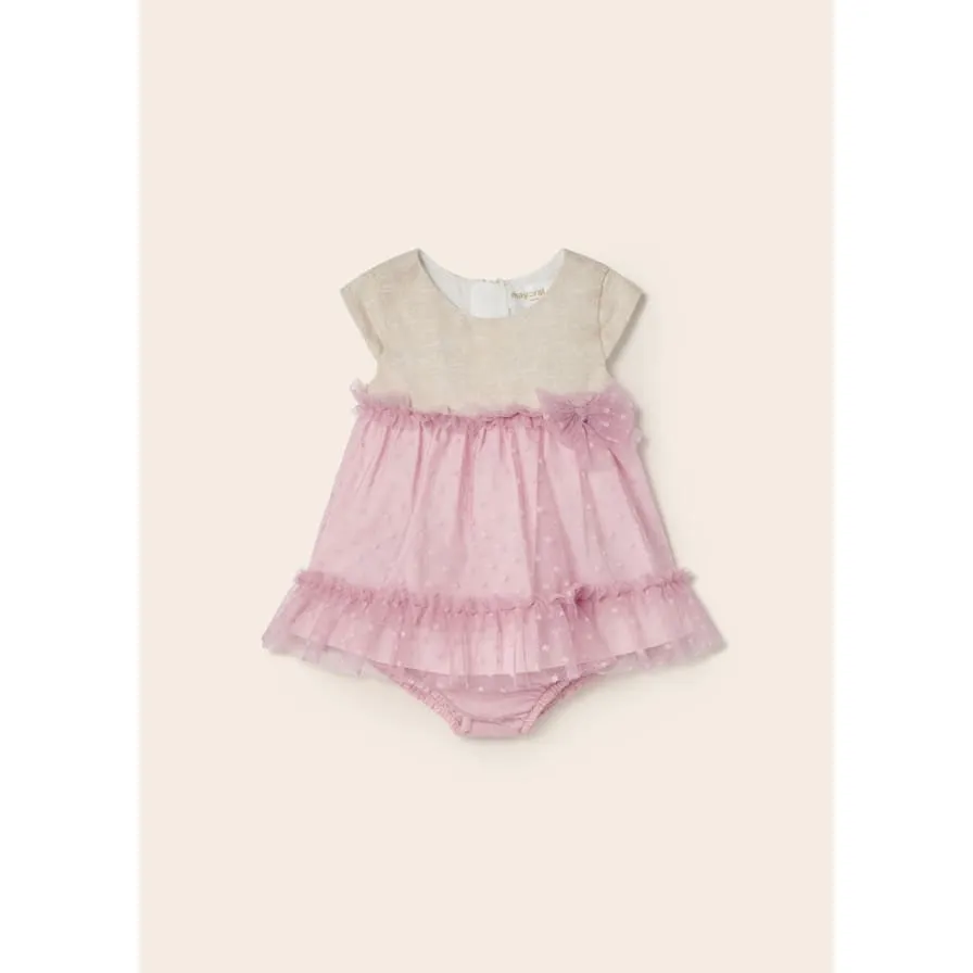 Mayoral Linen & Blush Voile Dress