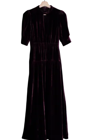 ME   EM Deep Merlot Silk-blend Velvet Maxi Dress UK 4