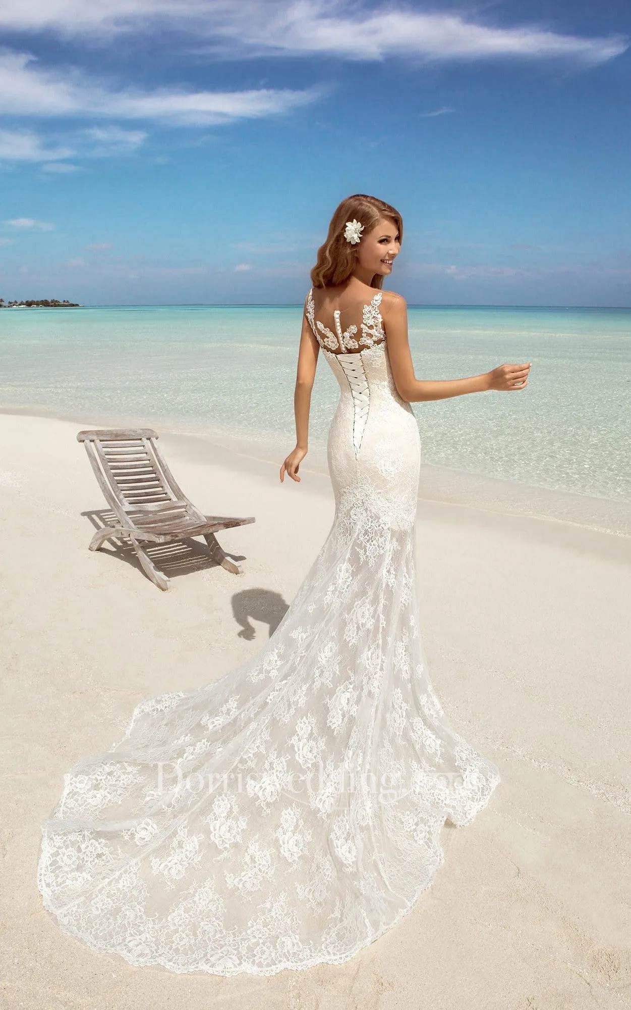 Mermaid Long Sweetheart Sleeveless Lace-Up Lace Dress Appliques