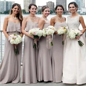Mermaid Spaghetti Straps Grey Long Cheap Chiffon Bridesmaid Dresses Online, TYP1033
