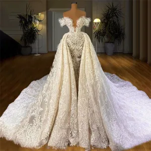 Mermaid Wedding Dress Sleeveless With Detachable Train