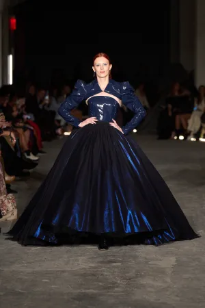 Metallic Blue Tulle Cascading Ball Skirt