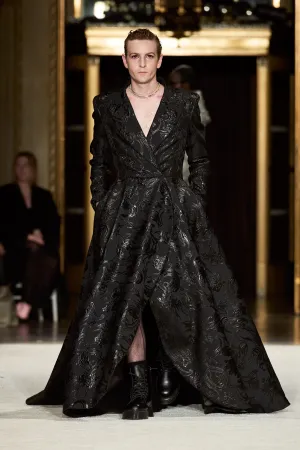 Metallic Brocade Tuxedo Gown