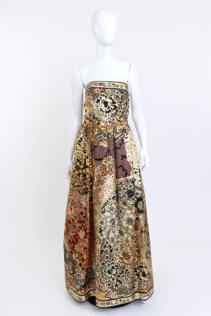 Metallic Floral Brocade Strapless Gown