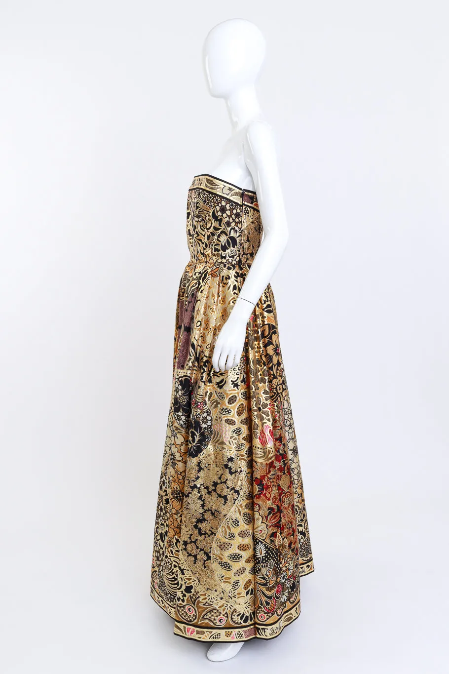 Metallic Floral Brocade Strapless Gown