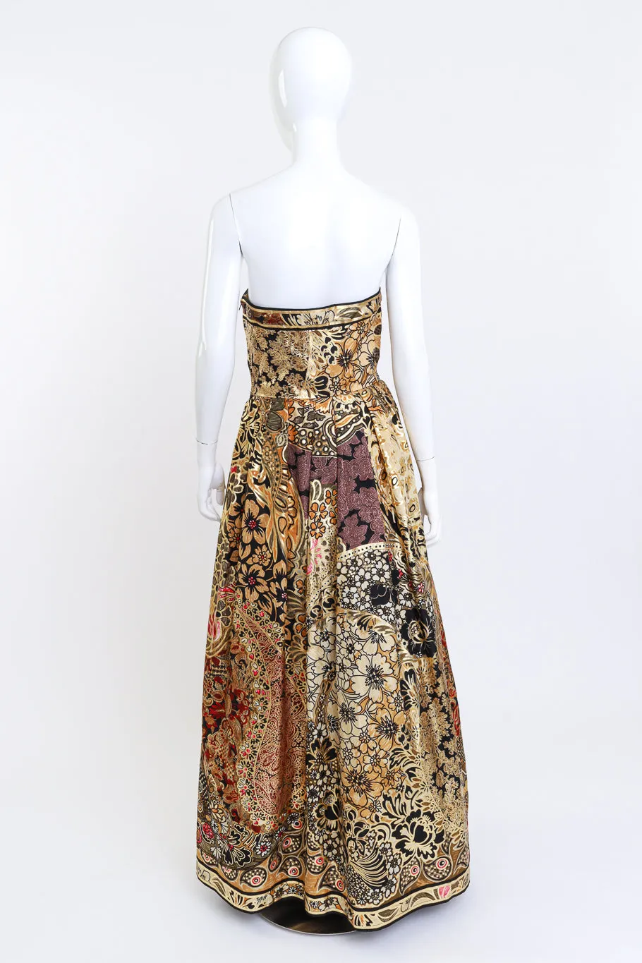 Metallic Floral Brocade Strapless Gown