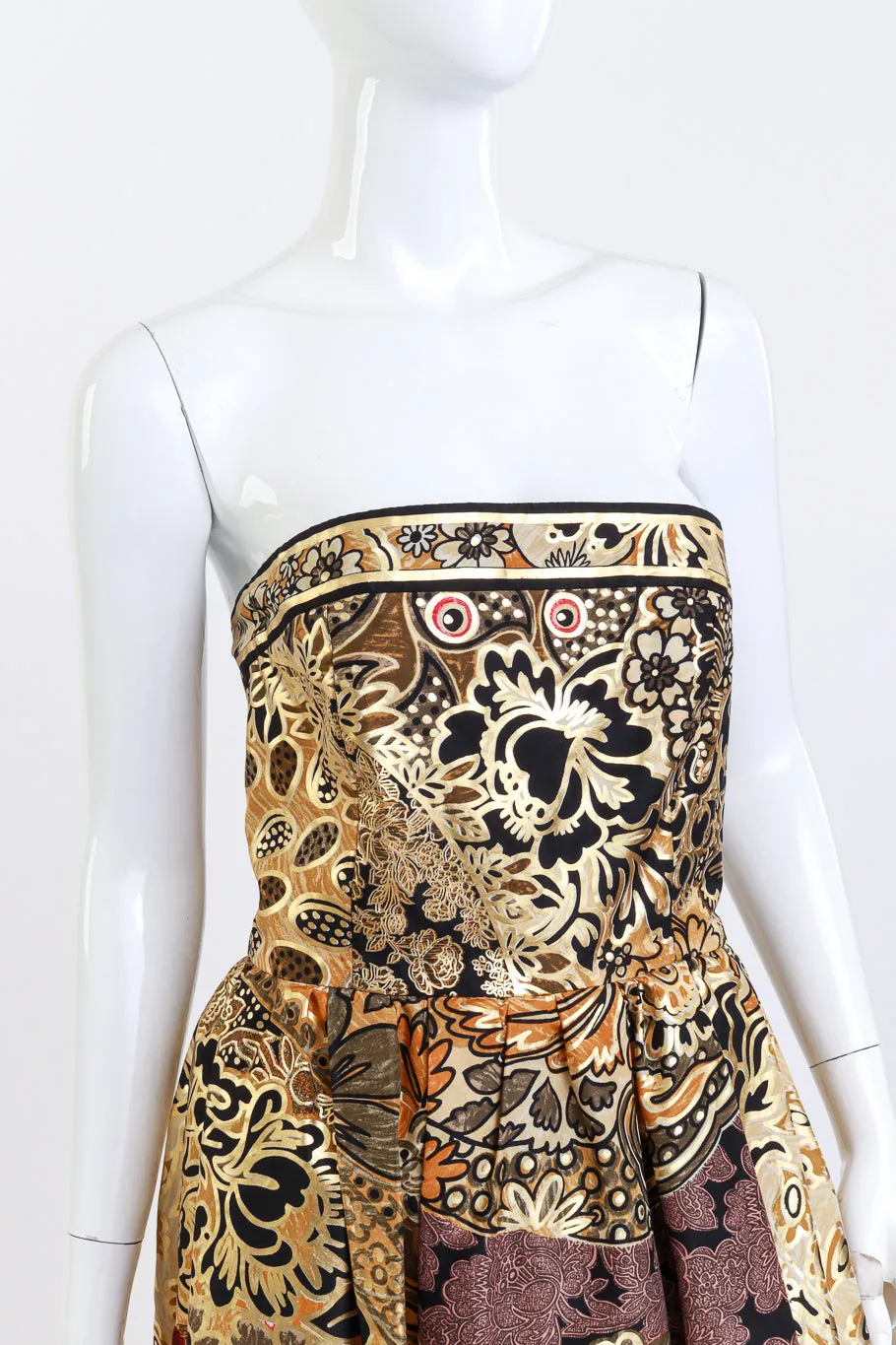 Metallic Floral Brocade Strapless Gown