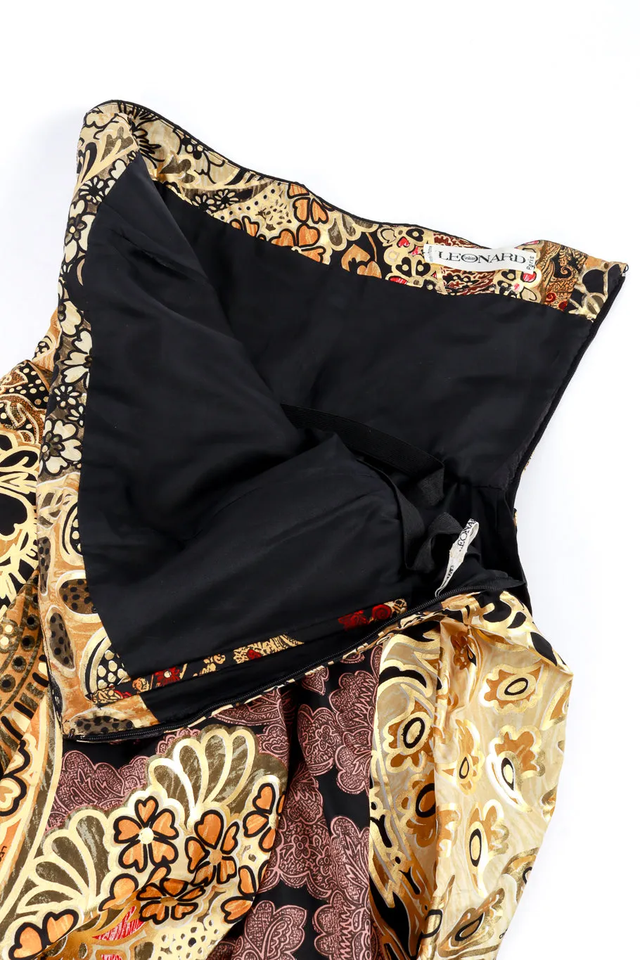 Metallic Floral Brocade Strapless Gown