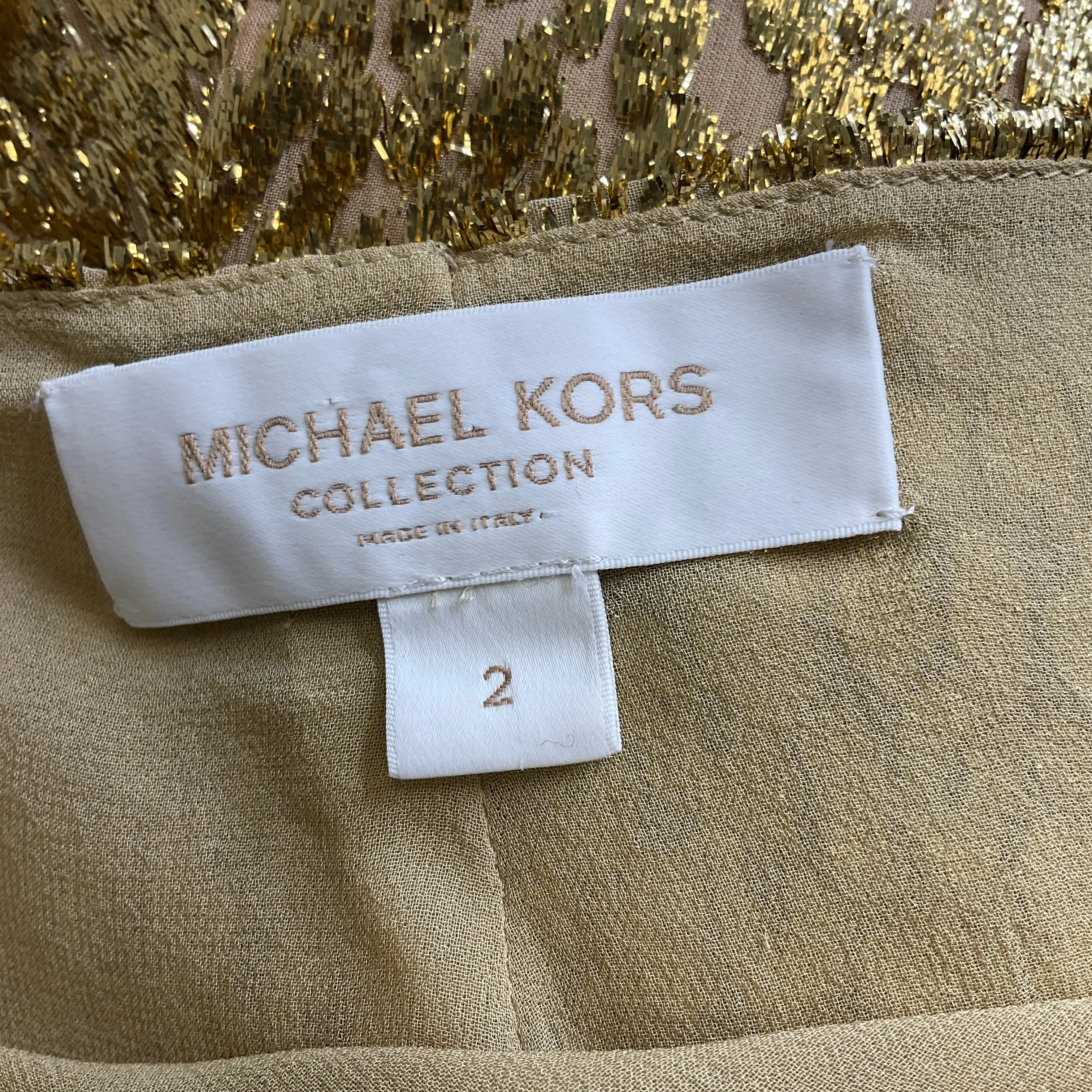 Michael Kors Collection Gold Metallic Leopard Fil Coupe Halter Dress