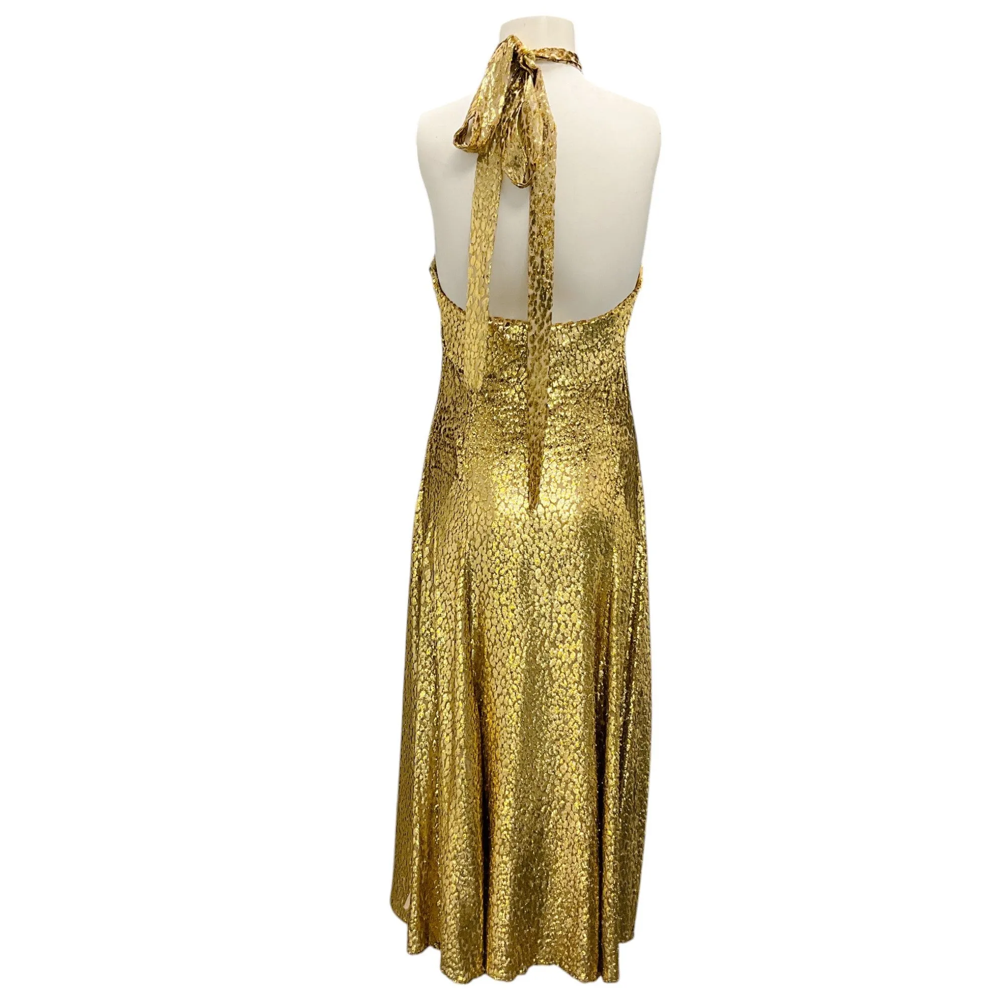 Michael Kors Collection Gold Metallic Leopard Fil Coupe Halter Dress