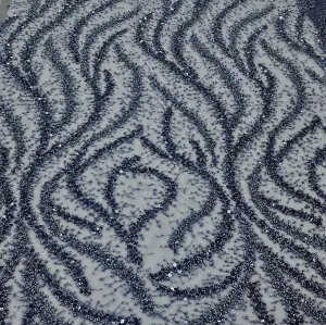 Milani Beaded Lace Fabric Navy Blue 130cm