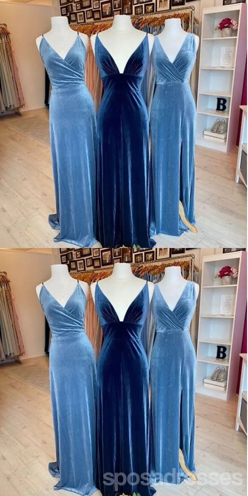 Mismatched Blue A-line V-neck Cheap Long Bridesmaid Dresses,WG1583
