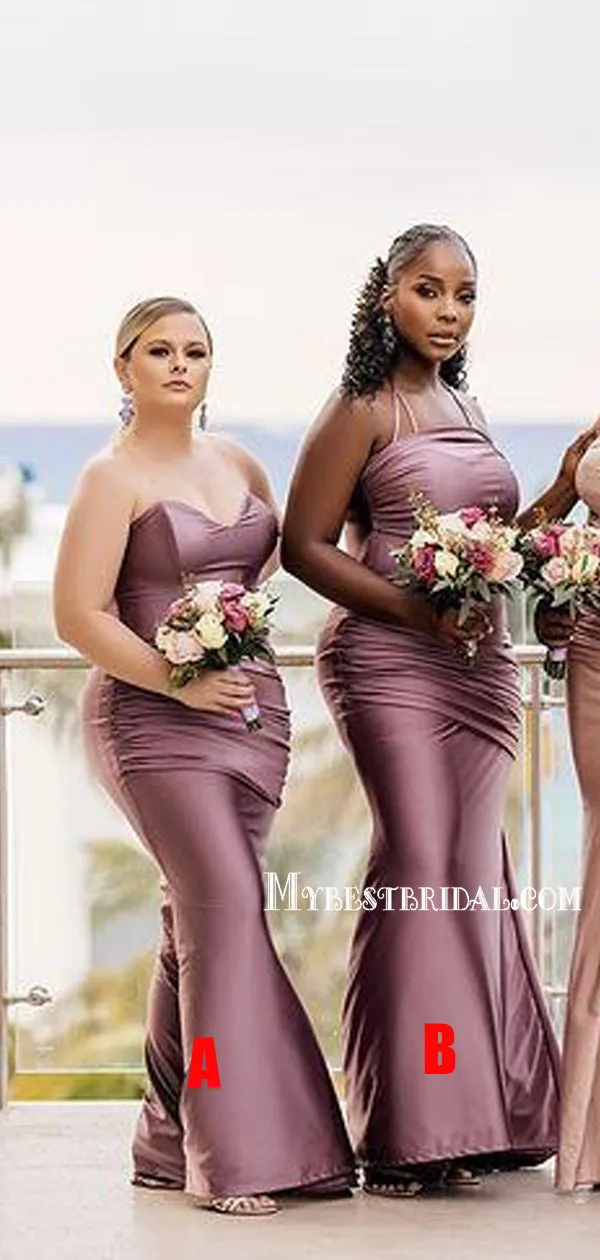 Mismatched Mermaid Soft Satin Long Bridesmaid Dresses, BDS0174