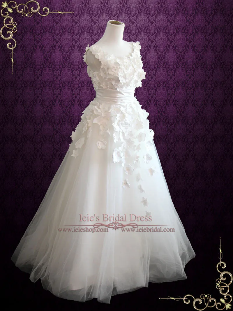 Modest A-line Wedding Dress with Hand made Satin Flowers SNOW