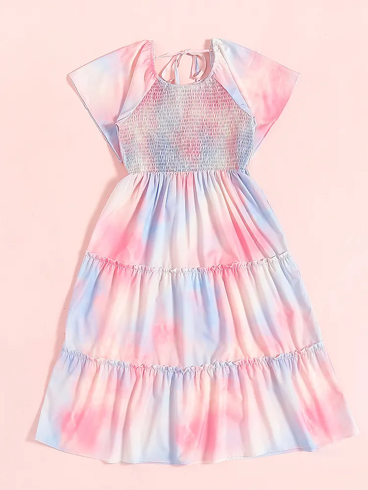 Mommy and Me Cotton Candy Pastel Smocked Midi Dress