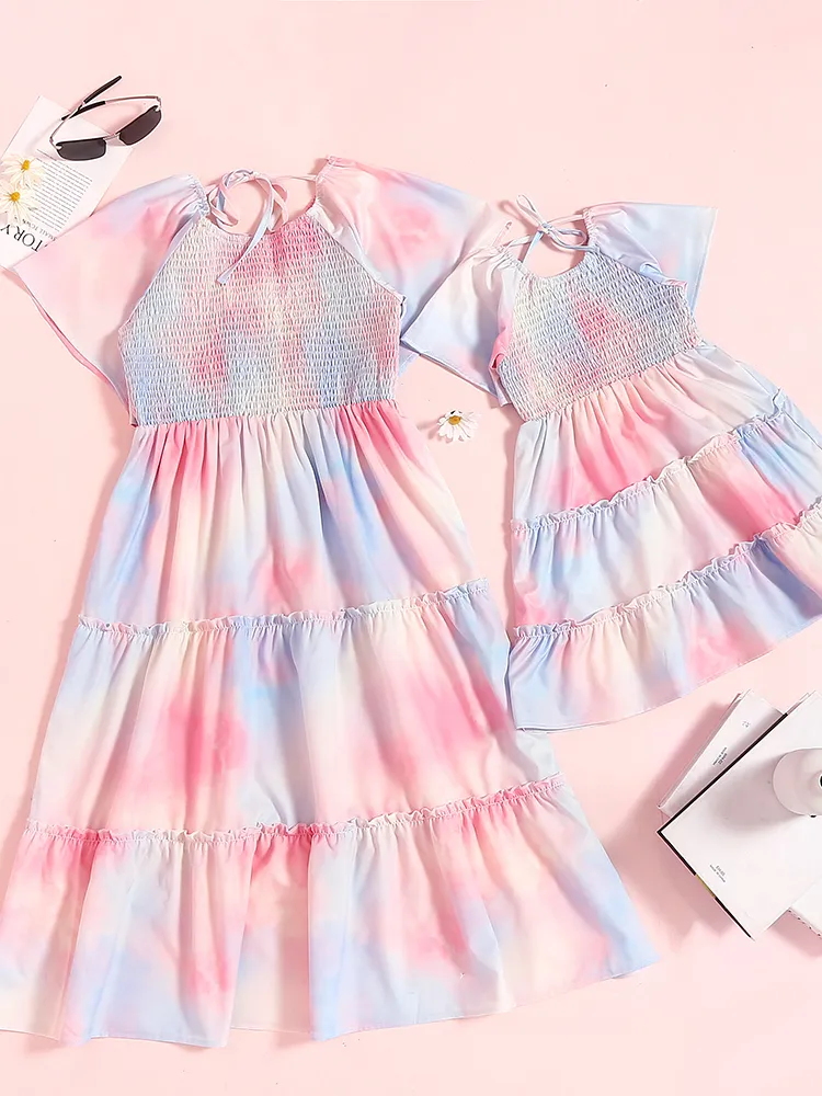 Mommy and Me Cotton Candy Pastel Smocked Midi Dress