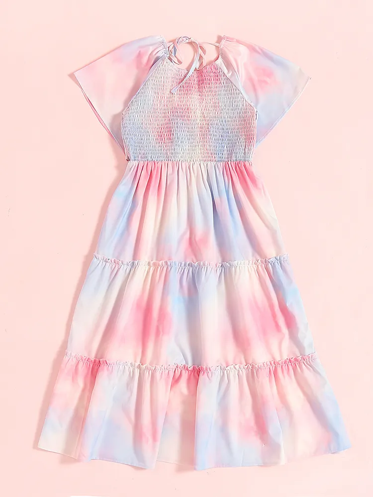Mommy and Me Cotton Candy Pastel Smocked Midi Dress