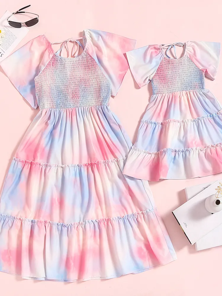 Mommy and Me Cotton Candy Pastel Smocked Midi Dress