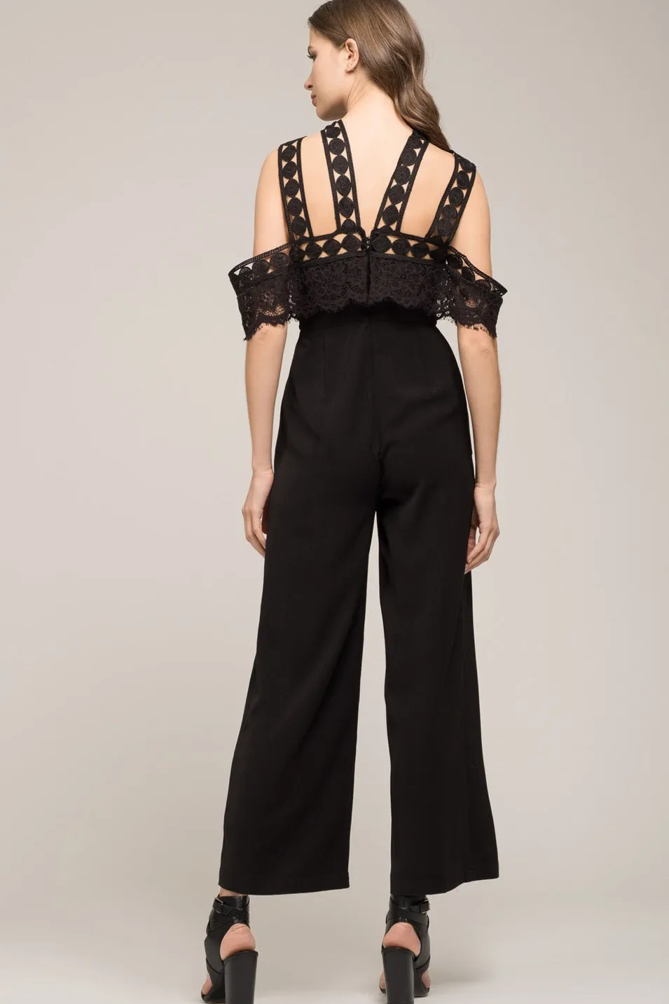 MOON RIVER Cold Shoulder Lace Jumpsuit