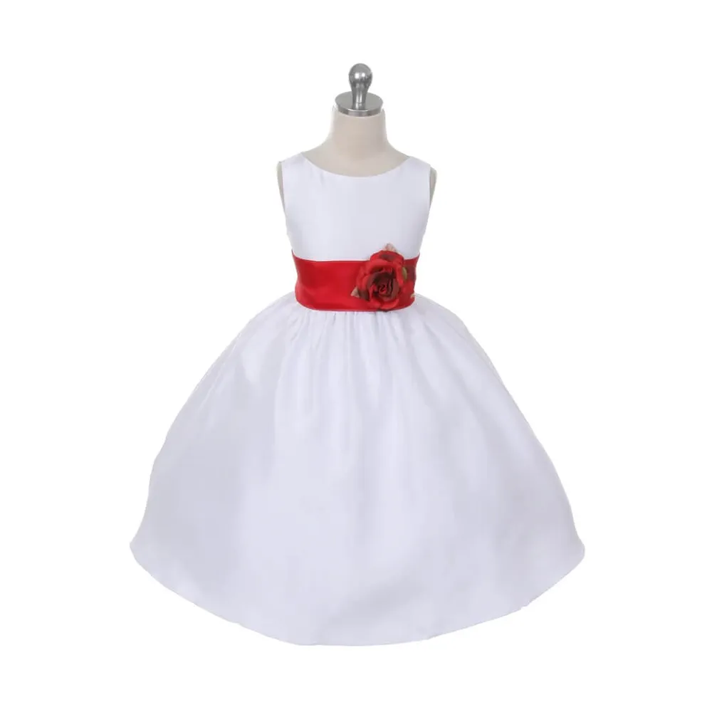 Morgan - Bridal Ivory or White - Red Sash and Flower