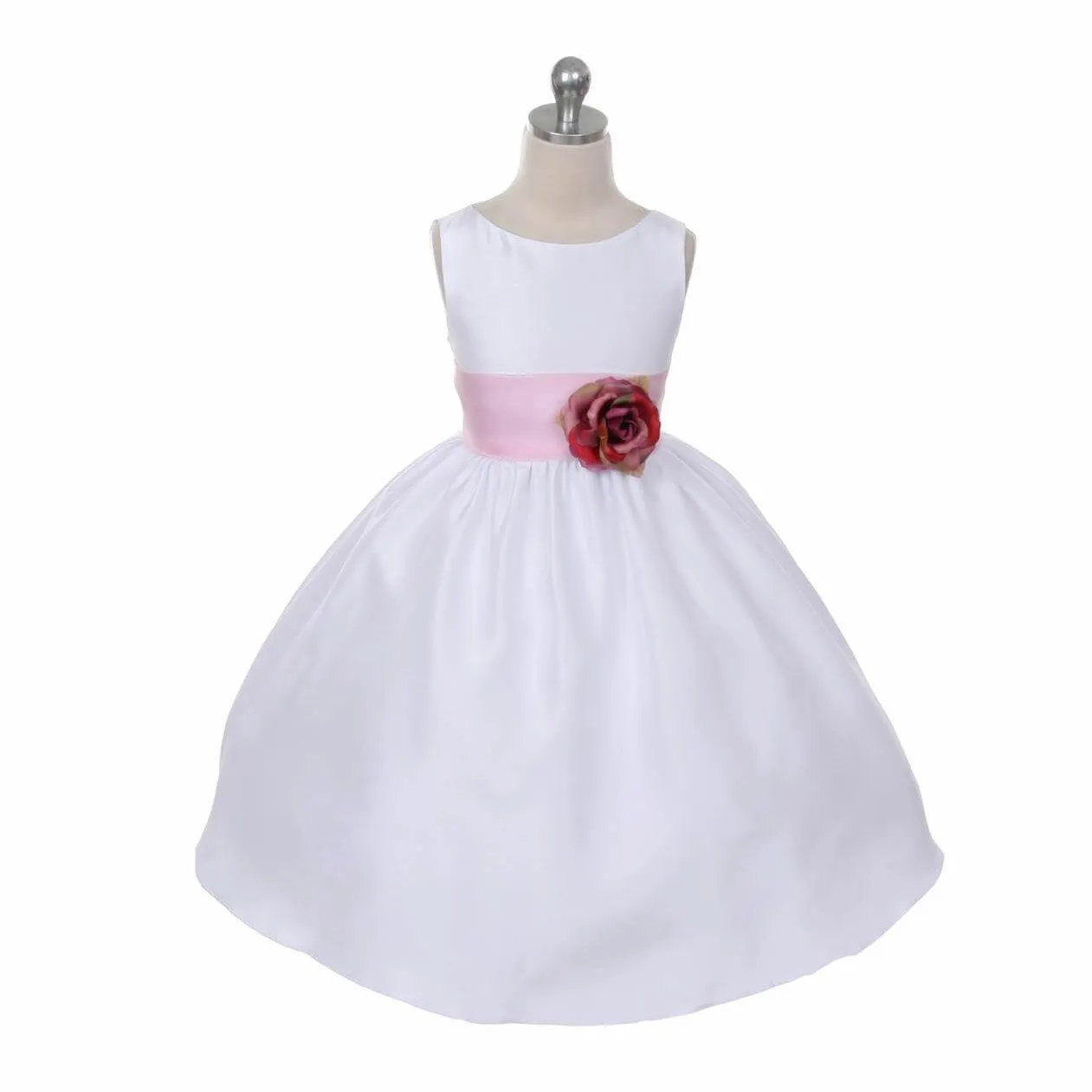 Morgan - Bridal Ivory or White - Red Sash and Flower