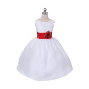 Morgan - Bridal Ivory or White - Red Sash and Flower