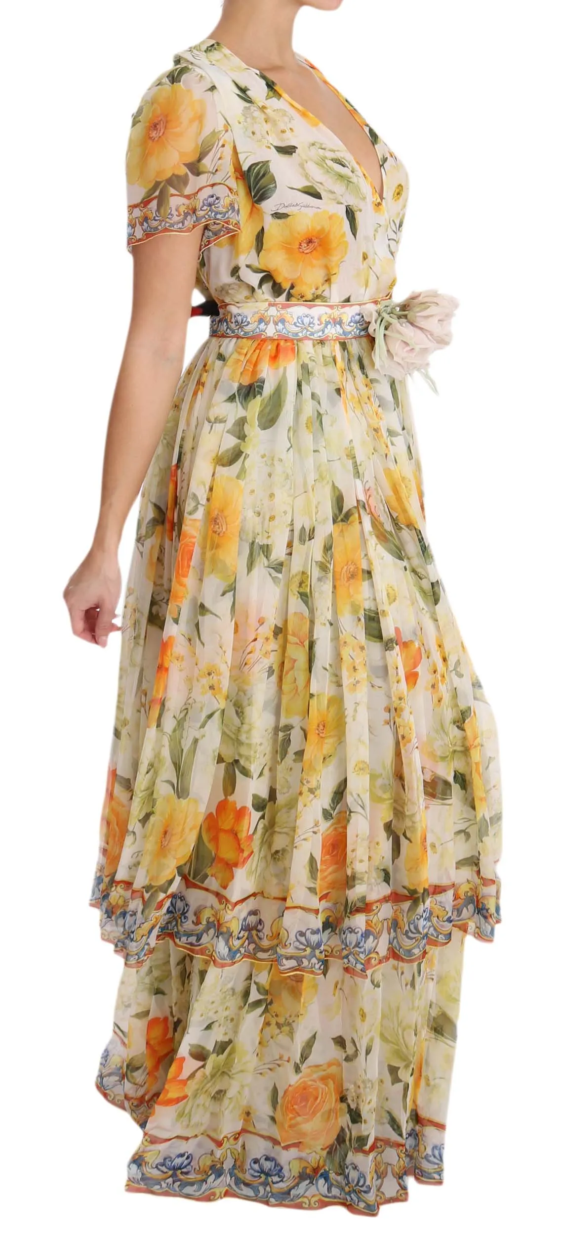 Multicolor Floral A-Line Shift Silk Crystal Dress