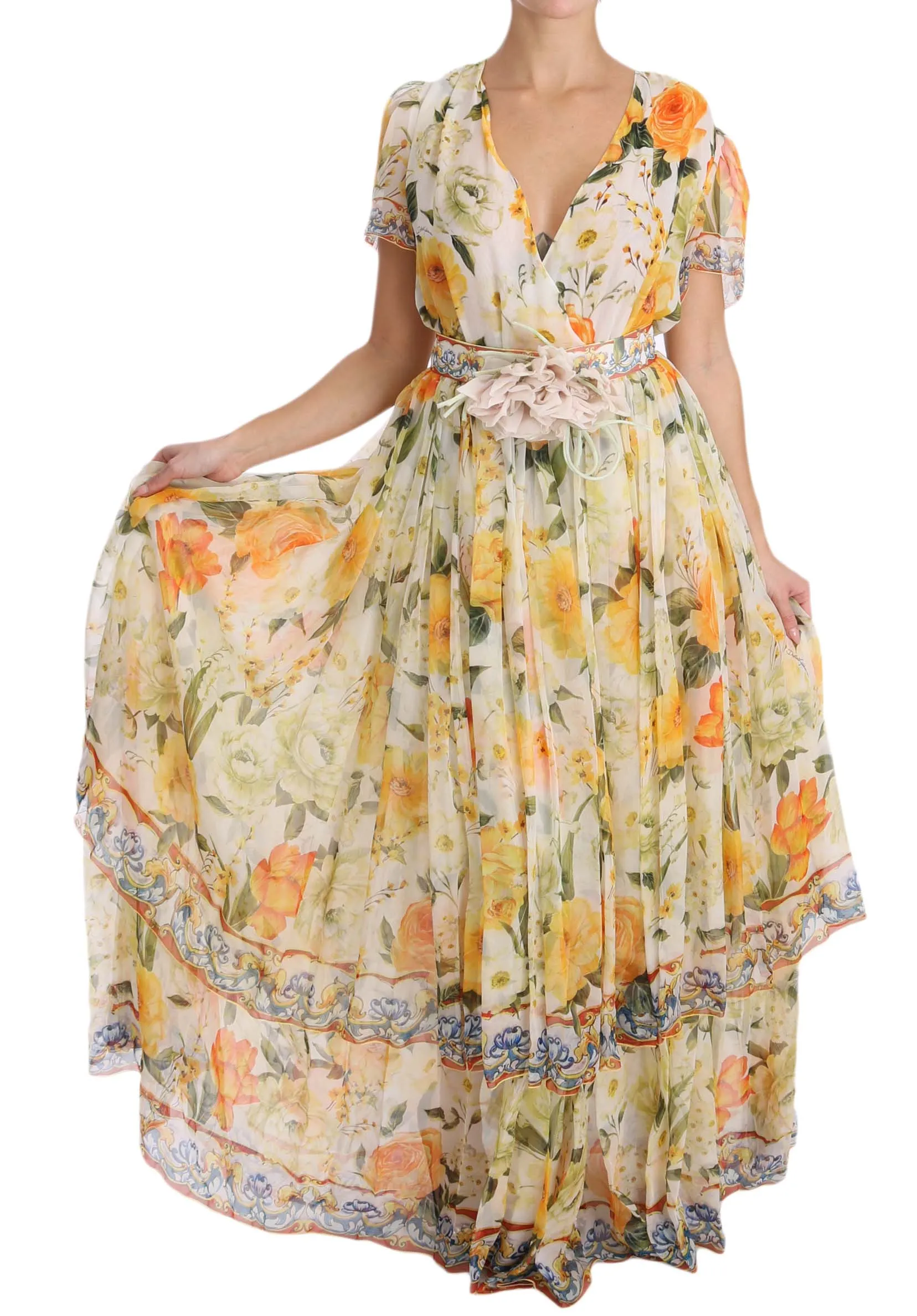 Multicolor Floral A-Line Shift Silk Crystal Dress
