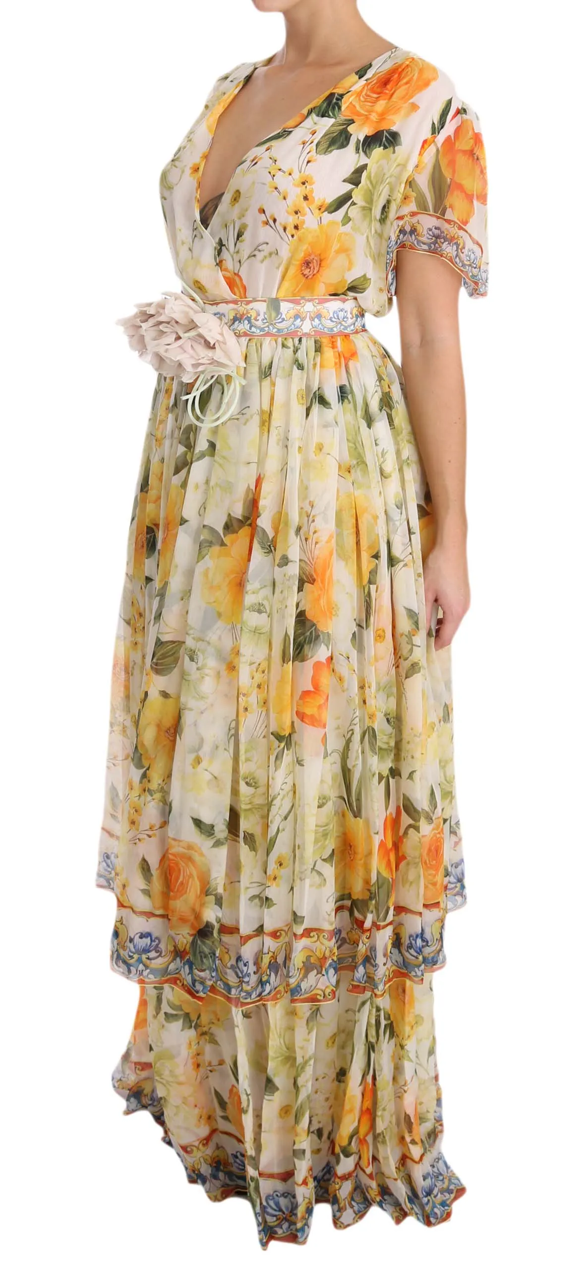 Multicolor Floral A-Line Shift Silk Crystal Dress