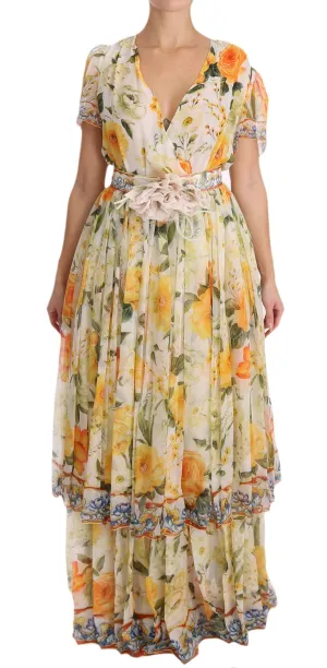 Multicolor Floral A-Line Shift Silk Crystal Dress