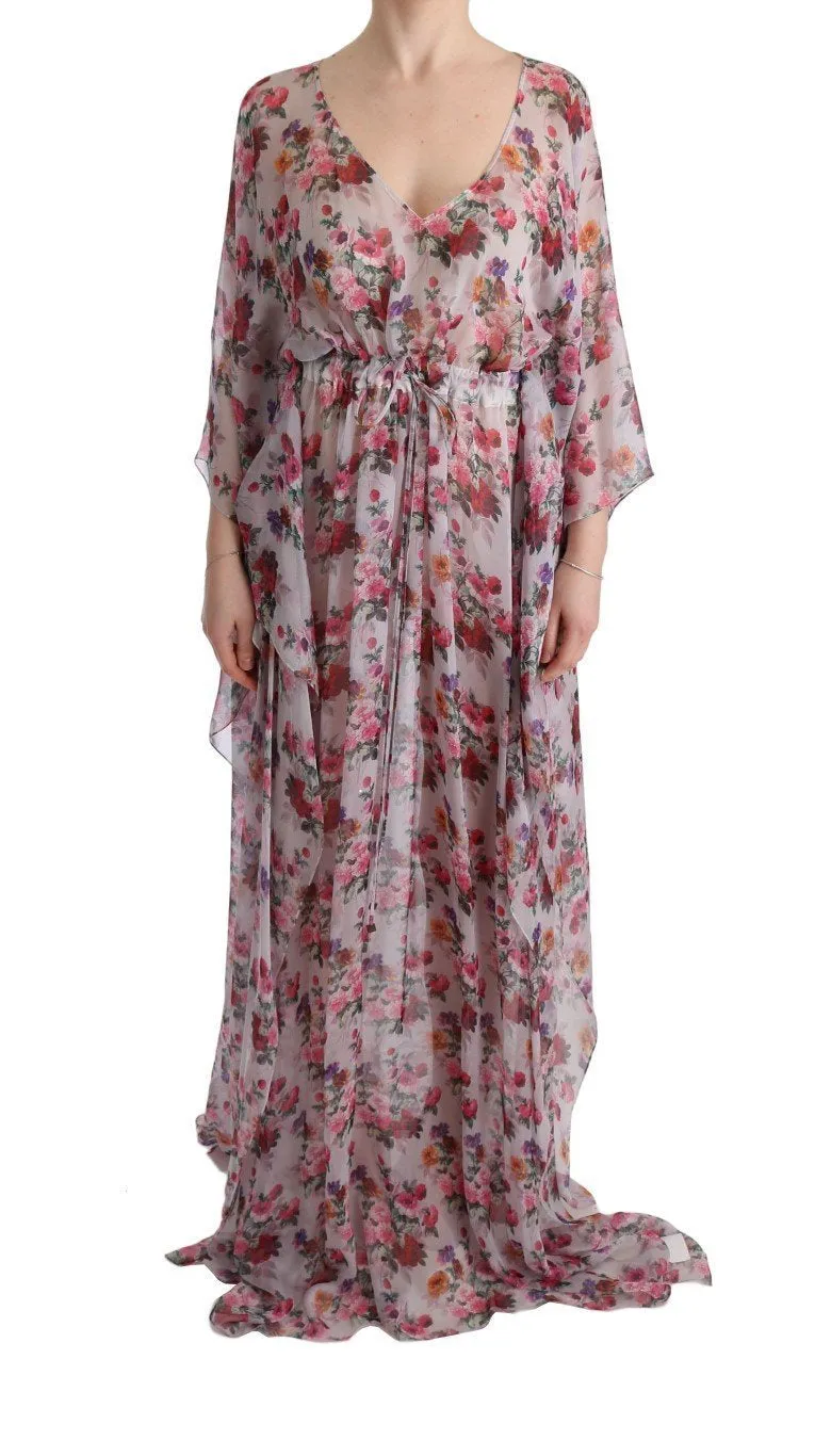 Multicolor Silk Multicolor Floral Print Long Dress