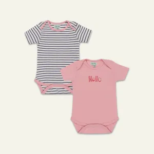 Multicoloured Stripe And Hello Slogan Bodysuit - 2 Pack
