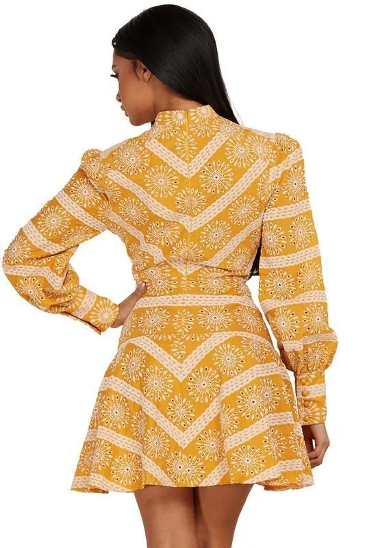 MUSTARD EYELET MINI DRESS