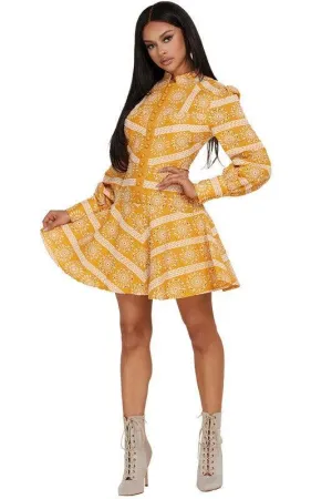 MUSTARD EYELET MINI DRESS