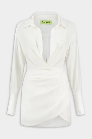 Naha Short Draped Shirt Dress in Ivory