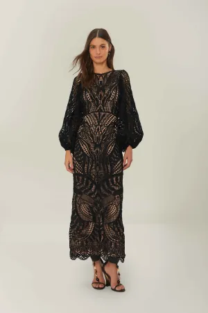 Nature Guipure Midi Dress in Black