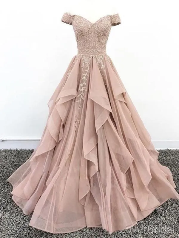 Off Shoulder Champagne Lace Long Prom, Off the Shoulder Champagne Formal, Champagne Lace Evening