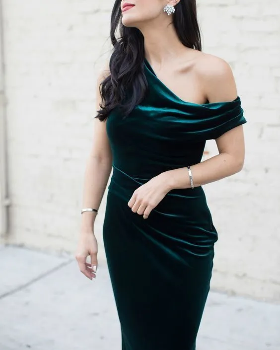 Off Shoulder Long Sheath Velvet Simple Cheap Prom Dresses, PD0934