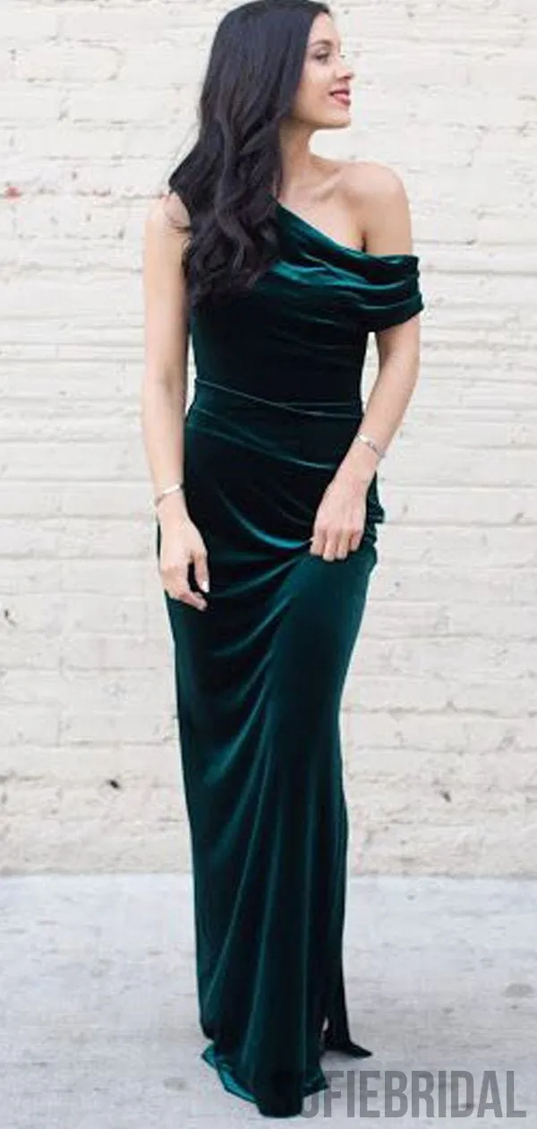 Off Shoulder Long Sheath Velvet Simple Cheap Prom Dresses, PD0934