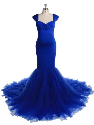 Off Shoulder Royal Blue Mermaid Maternity Dress Gown For Baby Shower Photography YW2076