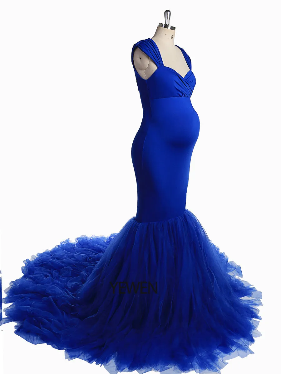 Off Shoulder Royal Blue Mermaid Maternity Dress Gown For Baby Shower Photography YW2076